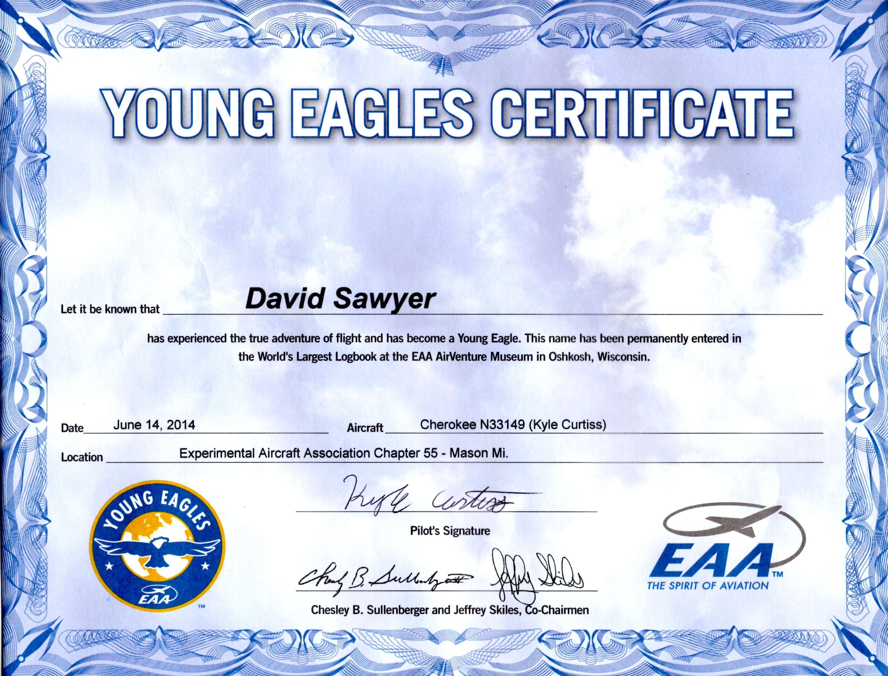 David Sawyer's Young Eagles Certificate