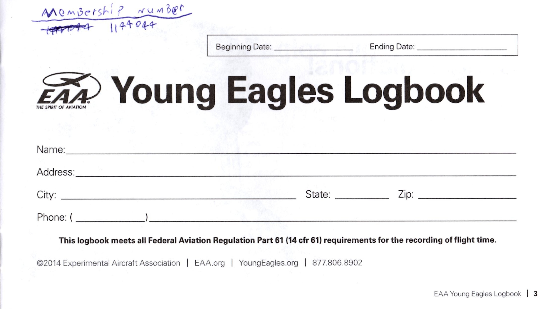 David Sawyer's Young Eagles Logbook - 3