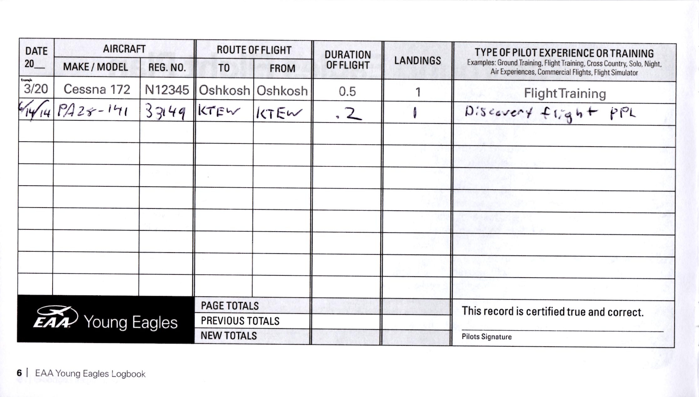 David Sawyer's Young Eagles Logbook - 6