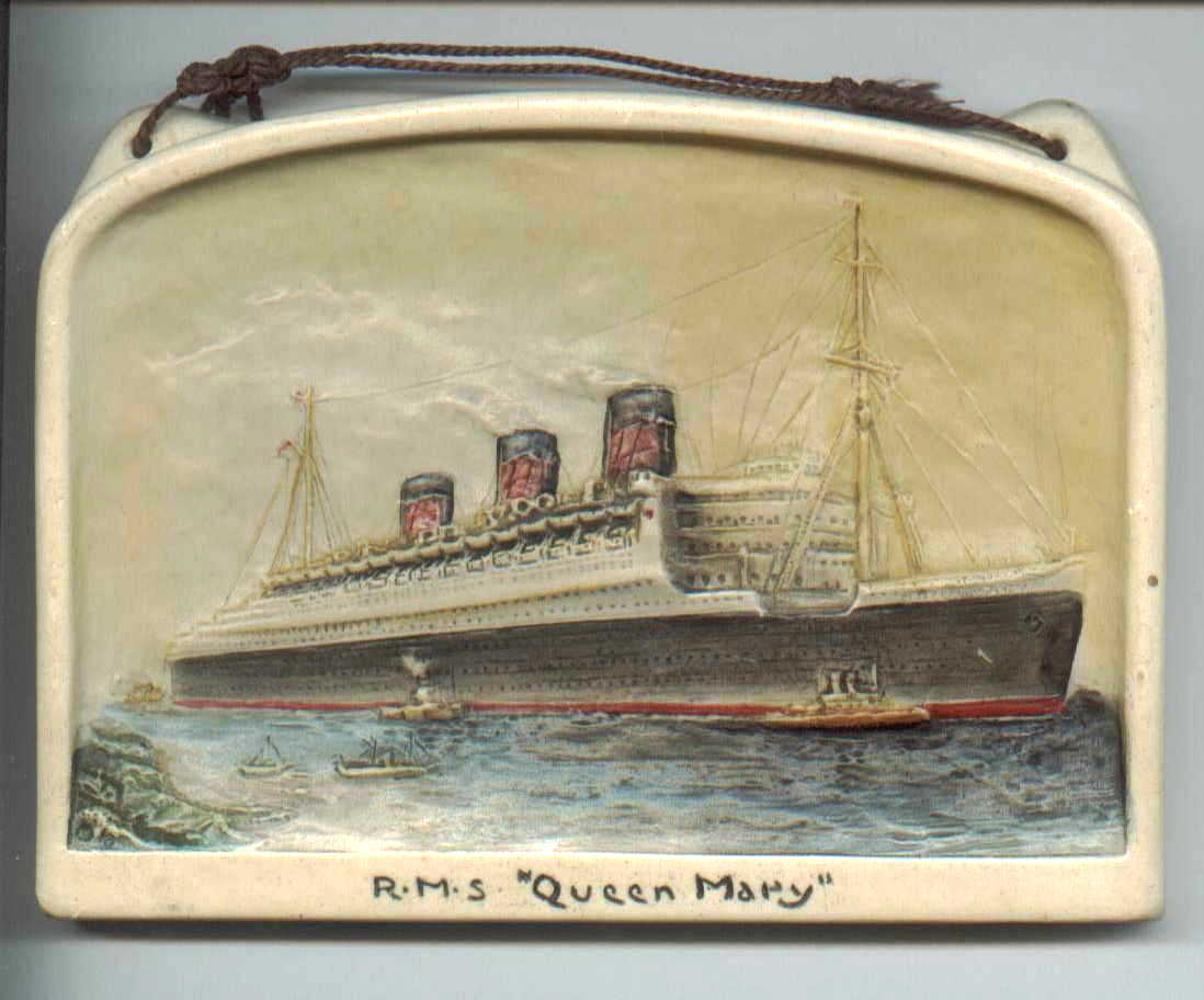 R.M.S.Queen Mary plaque by A.Osborne, Copyright, 1936 and made in England