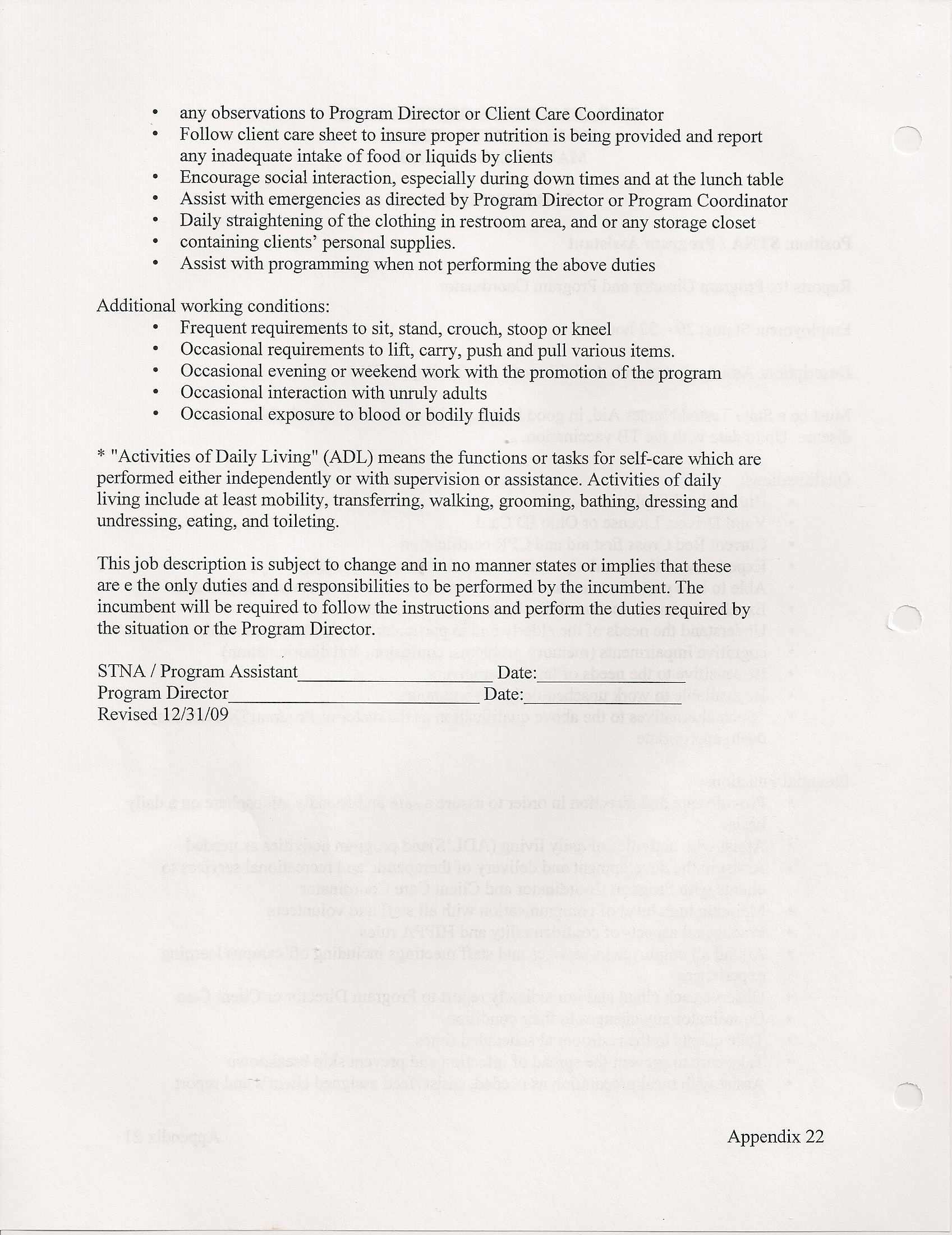 STNA/Program Assistant Job Description - page 2