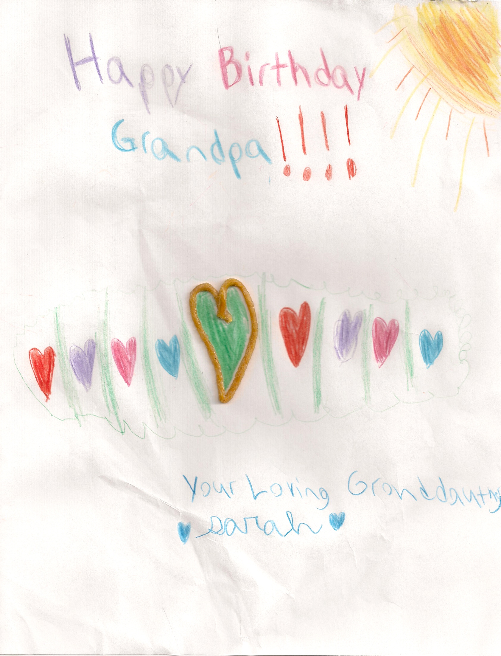 Sarah's Birthday Card to Granpa, 2010