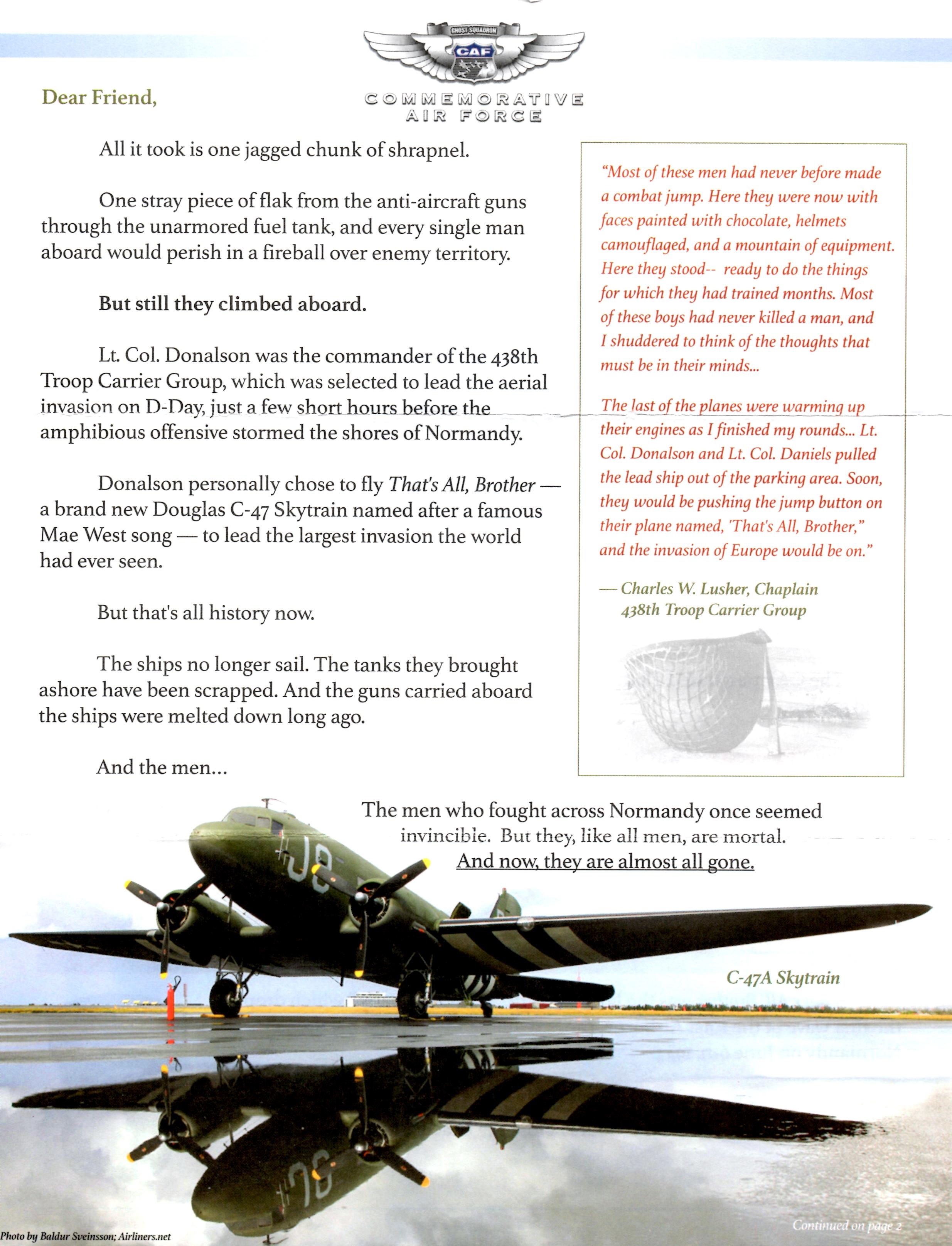 CAF That's All Brother Letter page 1