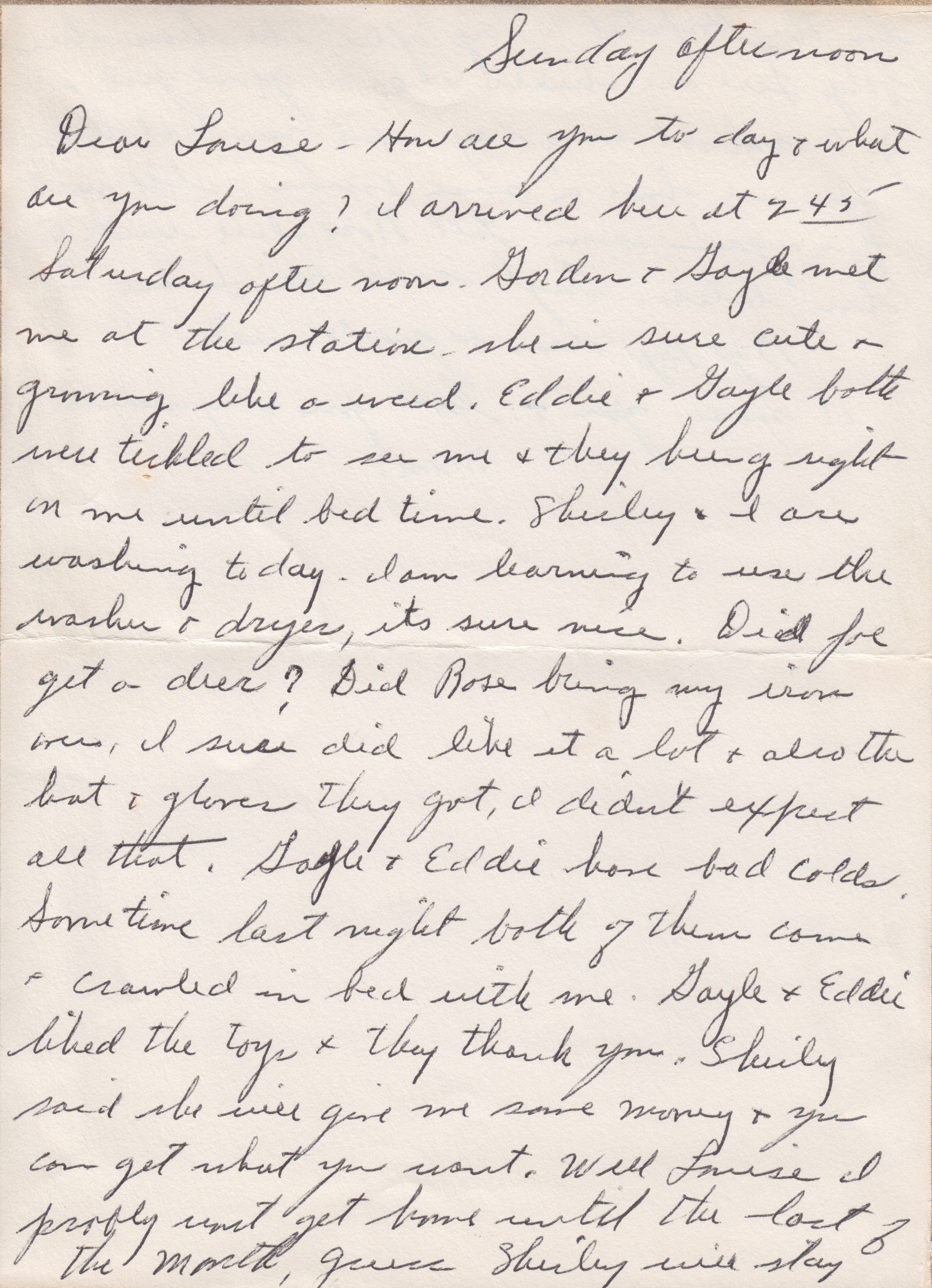 Letter Lola to Louise, Sunday Afternoon, page 1