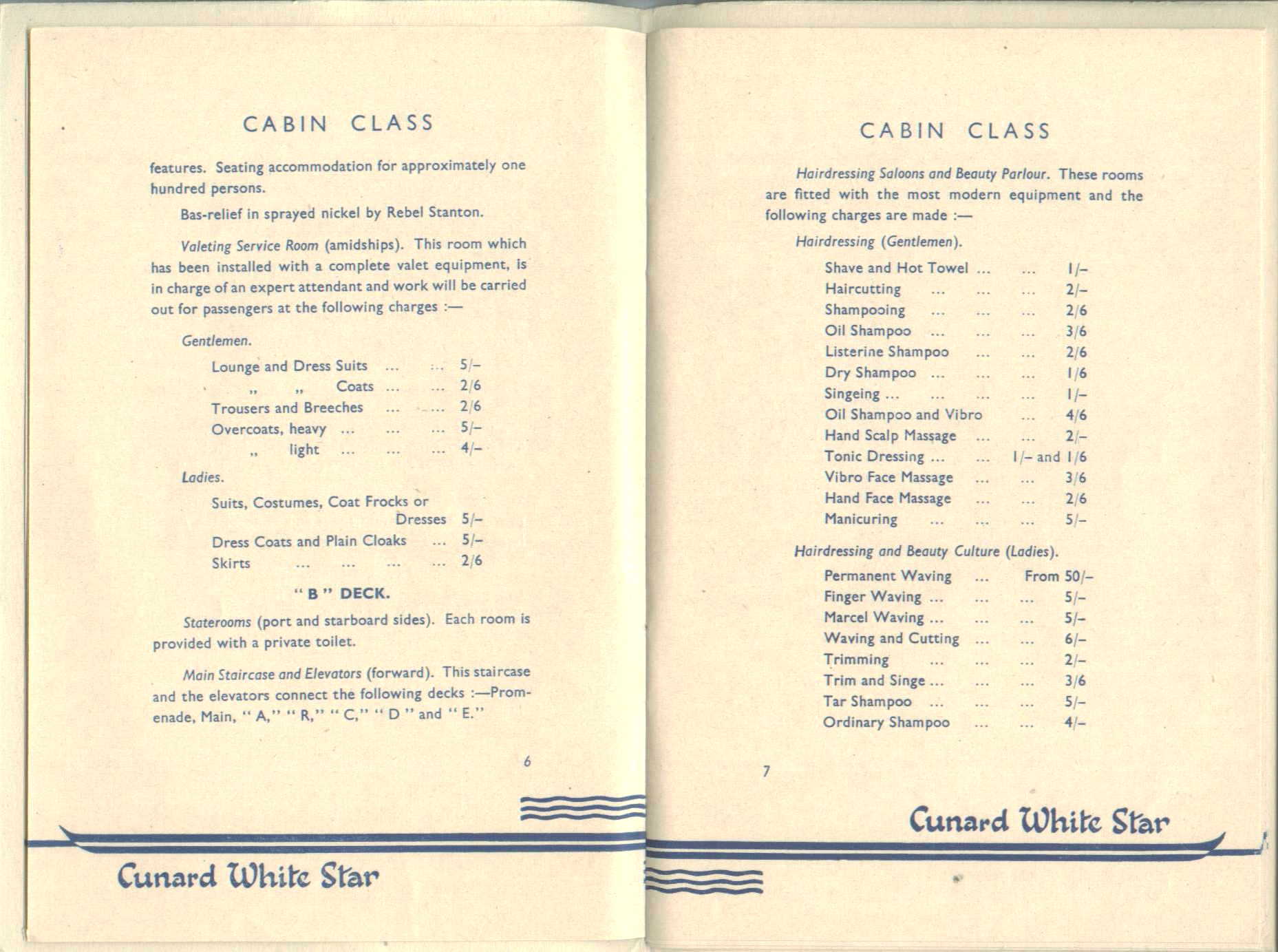 R.M.S. Queen Mary Passenger Guide, page 6-7