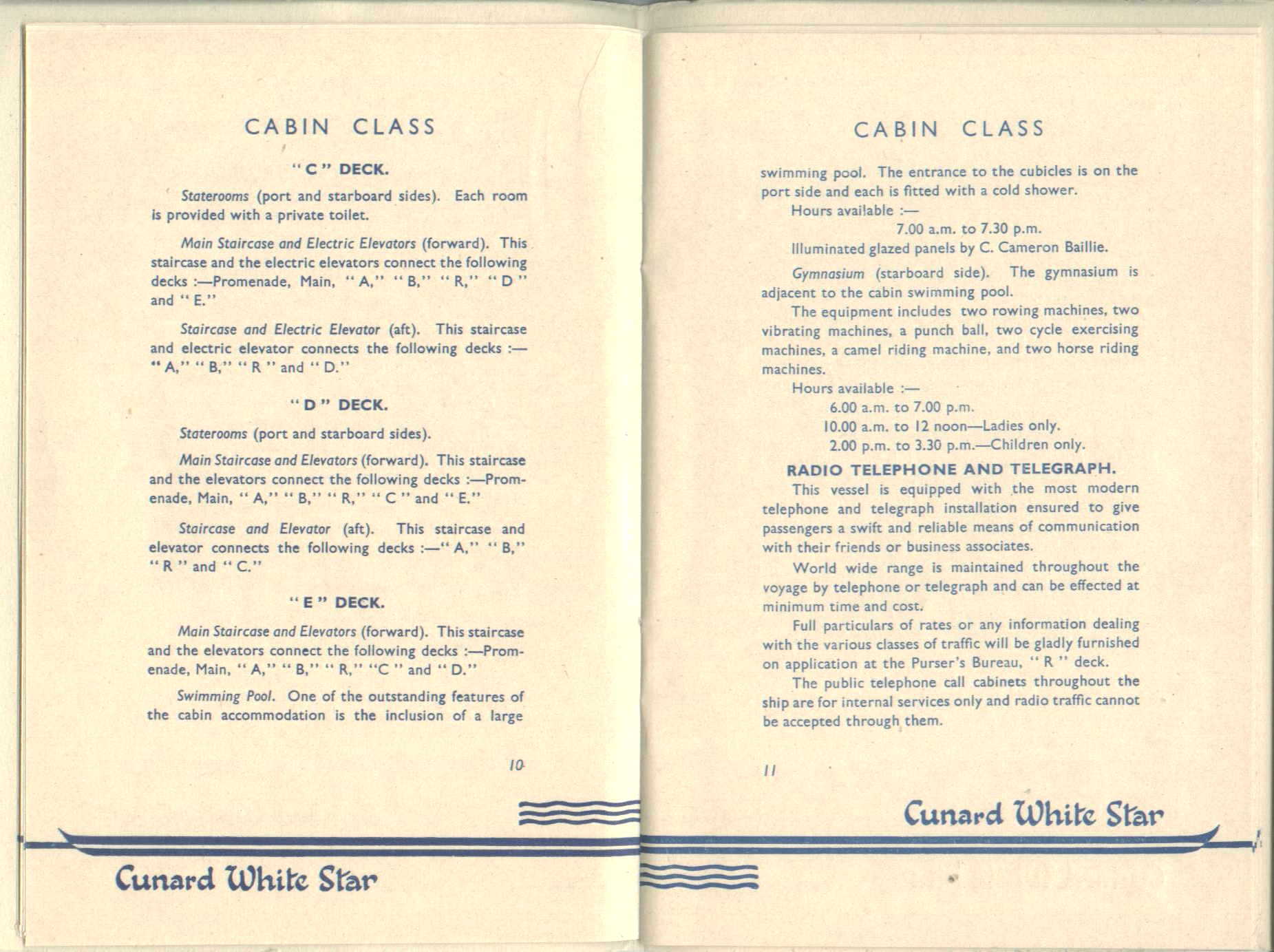 R.M.S. Queen Mary Passenger Guide, page 10-11