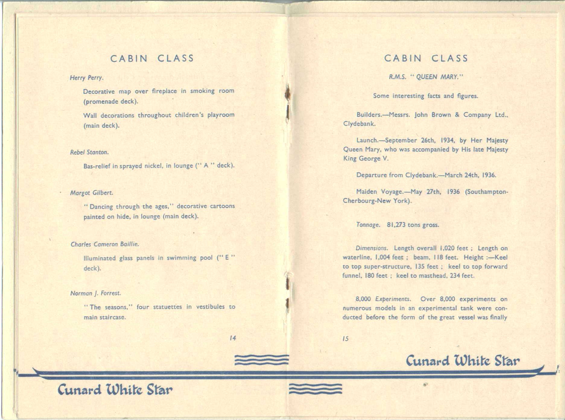 R.M.S. Queen Mary Passenger Guide, page 14-15