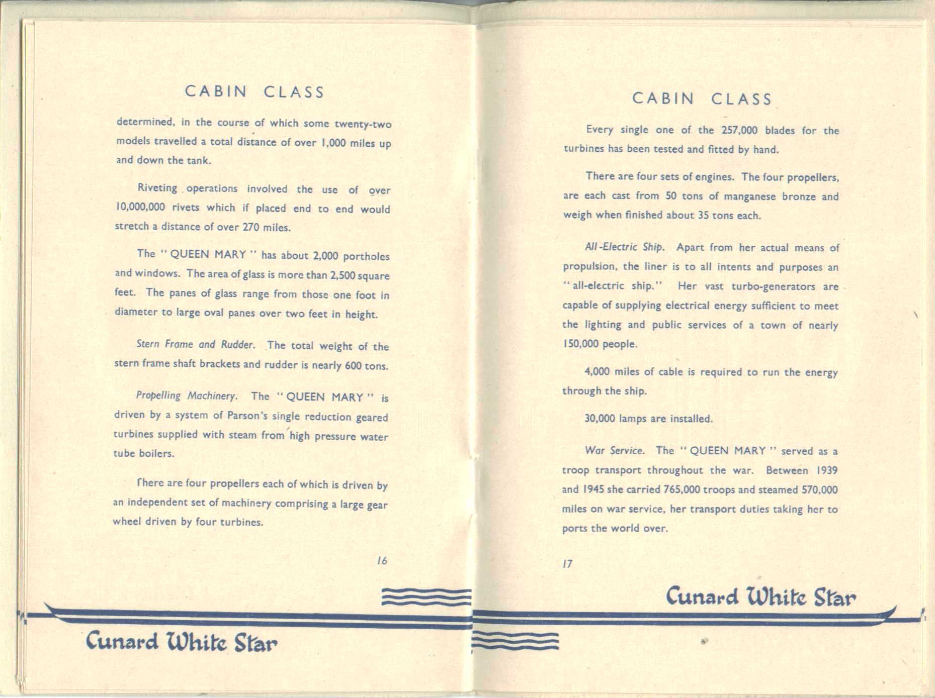 R.M.S. Queen Mary Passenger Guide, page 16-17