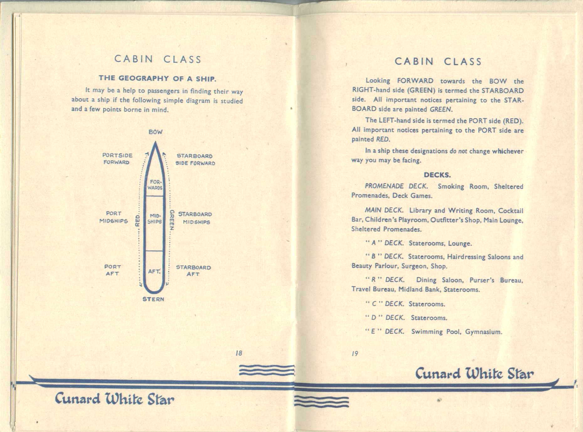 R.M.S. Queen Mary Passenger Guide, page 18-19