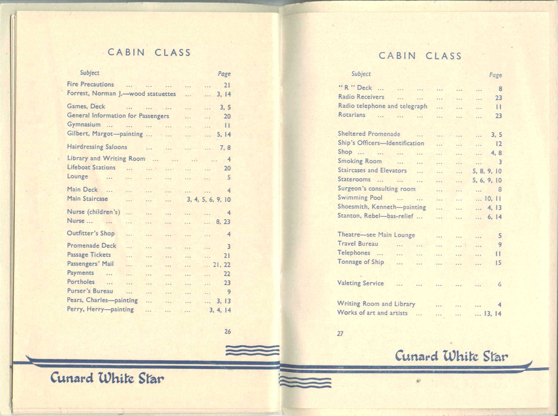 R.M.S. Queen Mary Passenger Guide, page 26-27