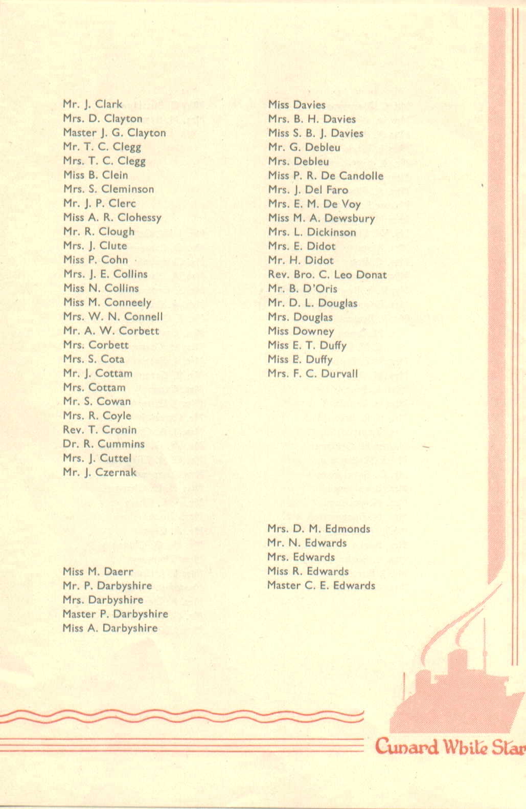 R.M.S. Queen Mary List of Passengers, 12-4-1947, passenger page 3