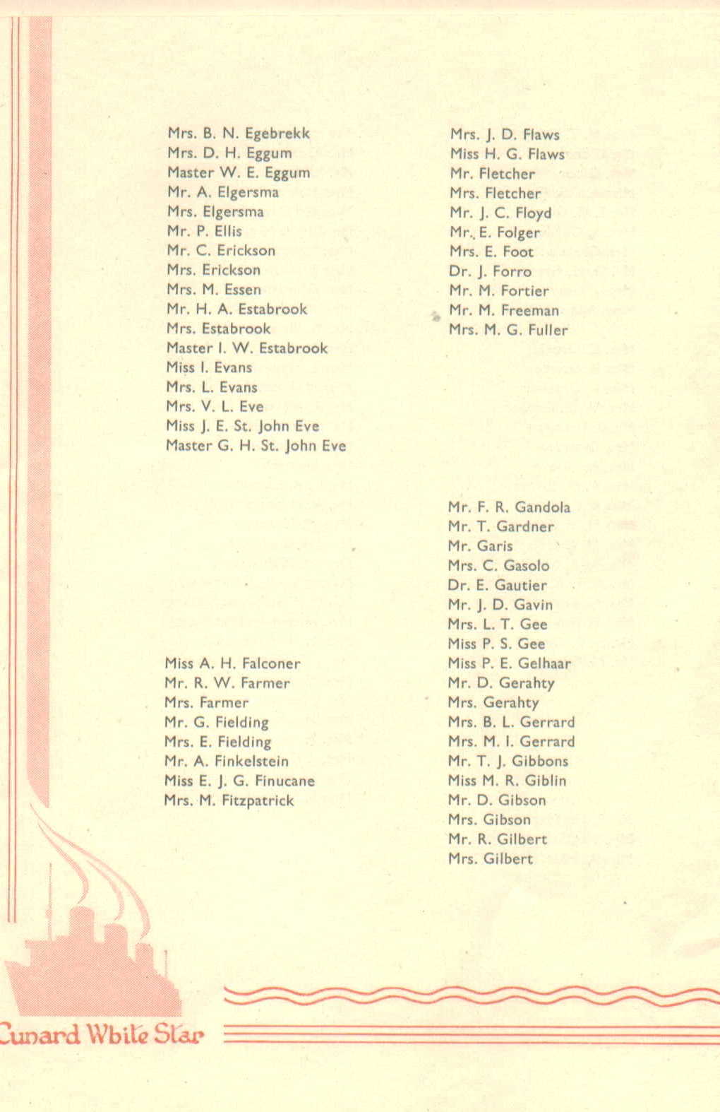 R.M.S. Queen Mary List of Passengers, 12-4-1947, passenger page 4