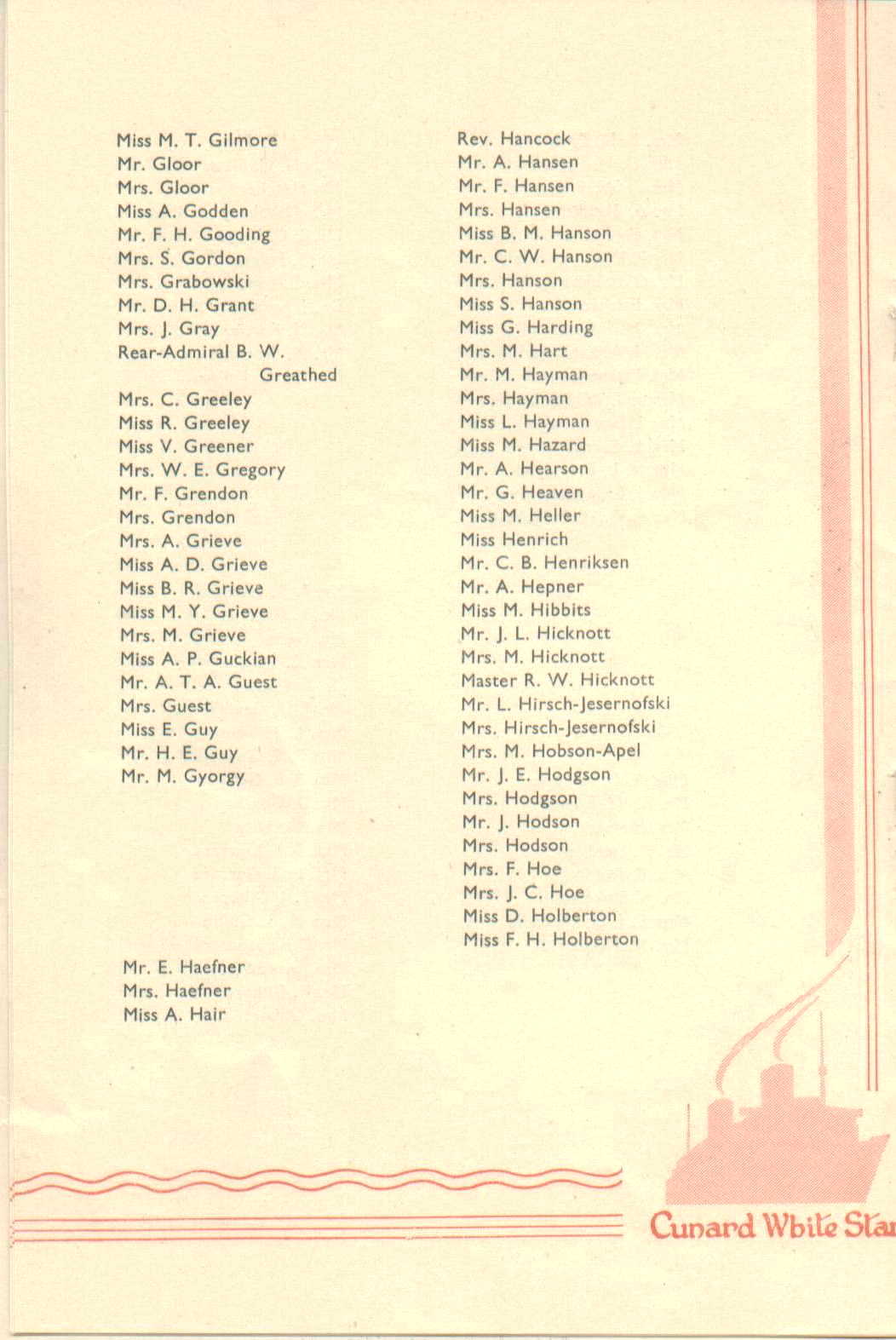 R.M.S. Queen Mary List of Passengers, 12-4-1947, passenger page 5