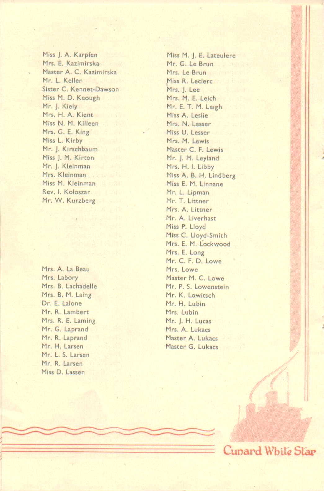 R.M.S. Queen Mary List of Passengers, 12-4-1947, passenger page 7