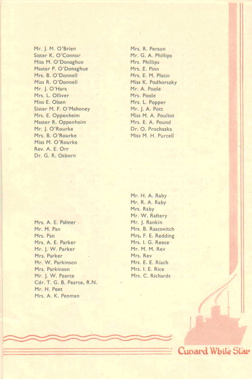 R.M.S. Queen Mary List of Passengers, 12-4-1947, passenger page 9