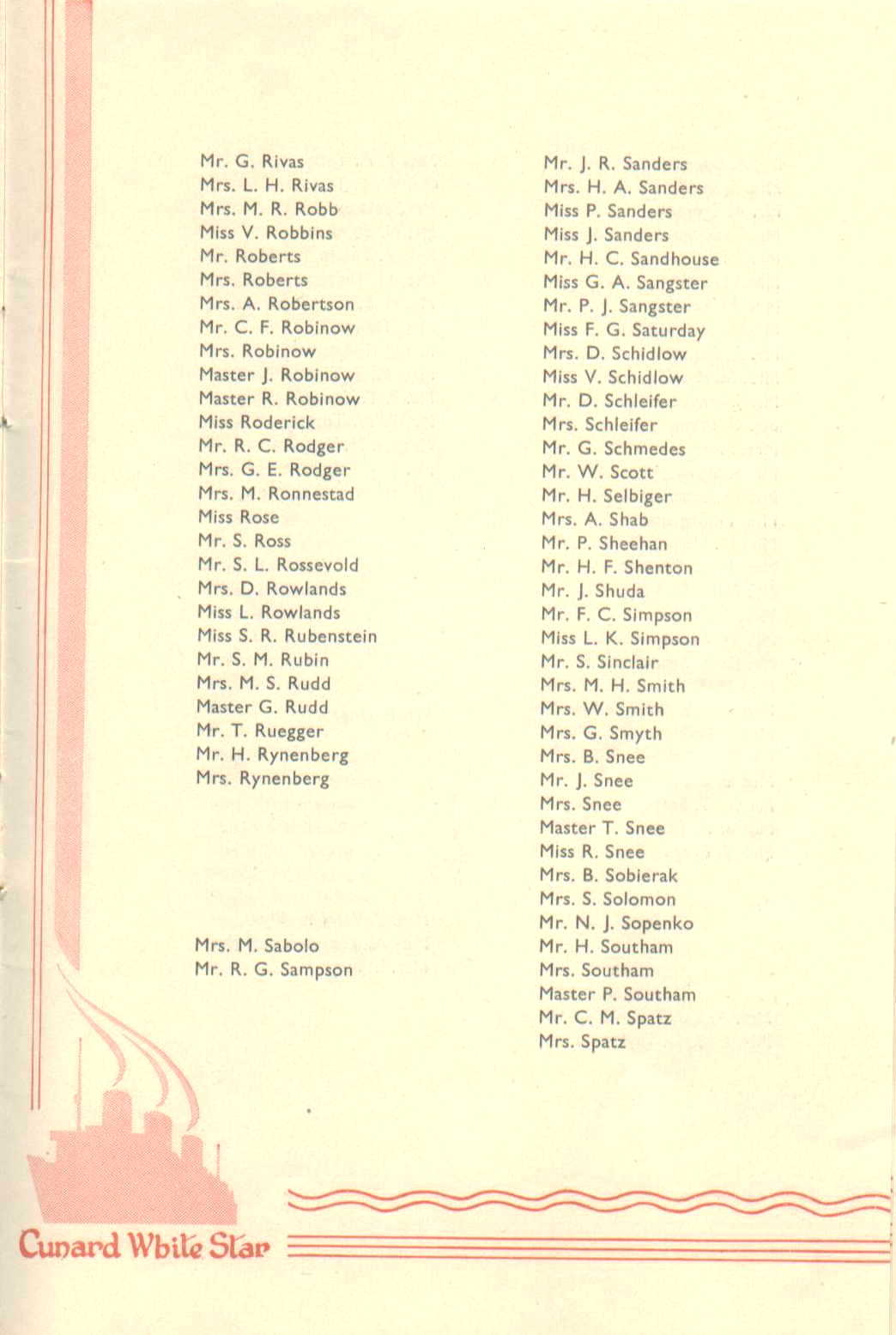 R.M.S. Queen Mary List of Passengers, 12-4-1947, passenger page 10