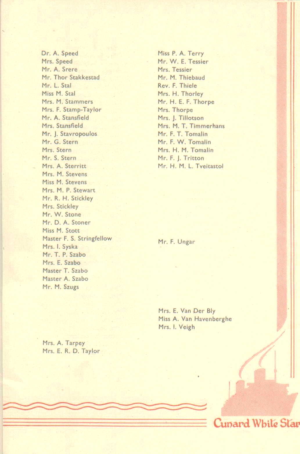 R.M.S. Queen Mary List of Passengers, 12-4-1947, passenger page 11
