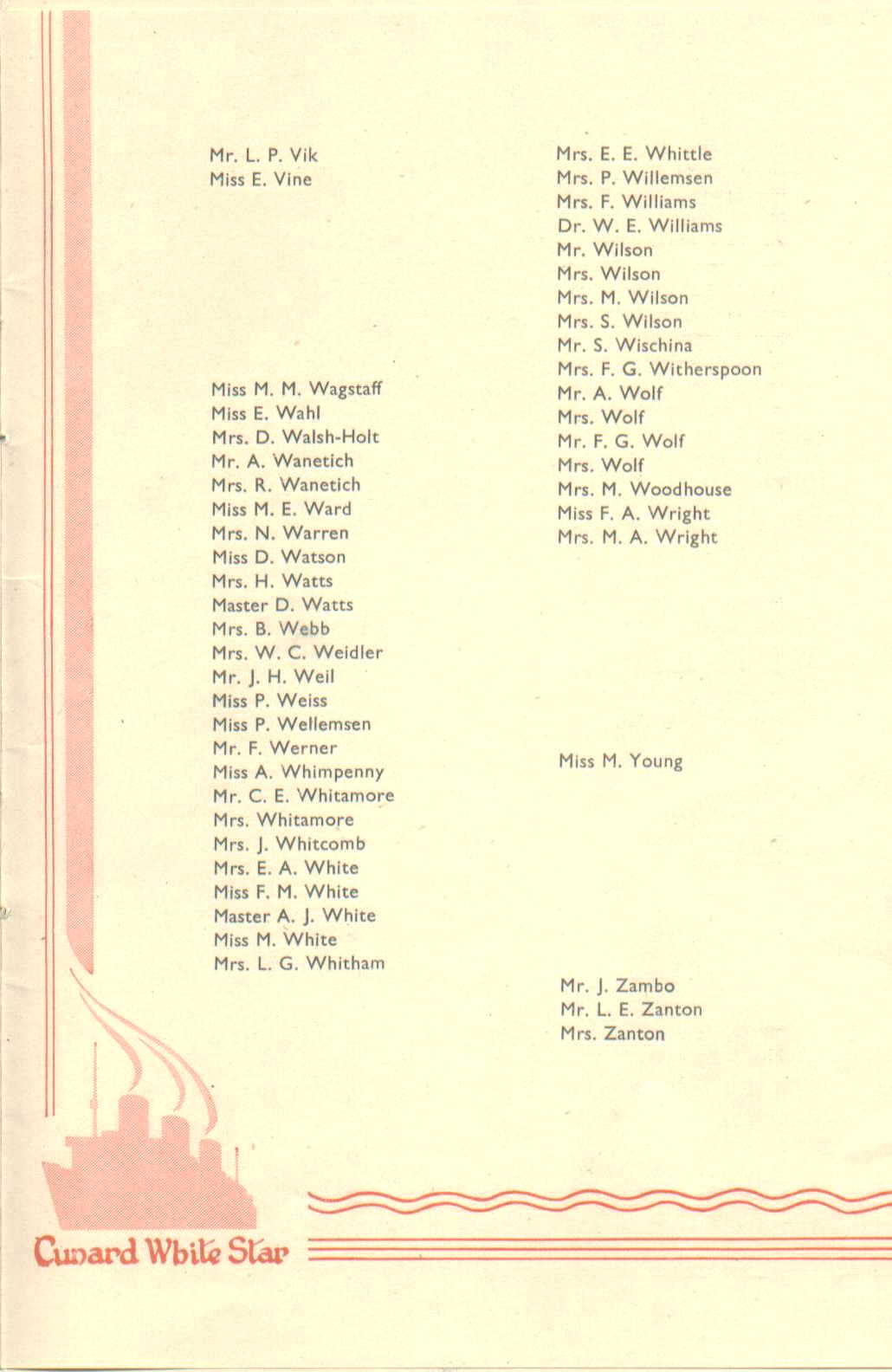 R.M.S. Queen Mary List of Passengers, 12-4-1947, passenger page 12