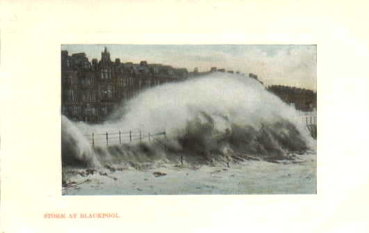'Storm at Blackpool' postcard, 1908