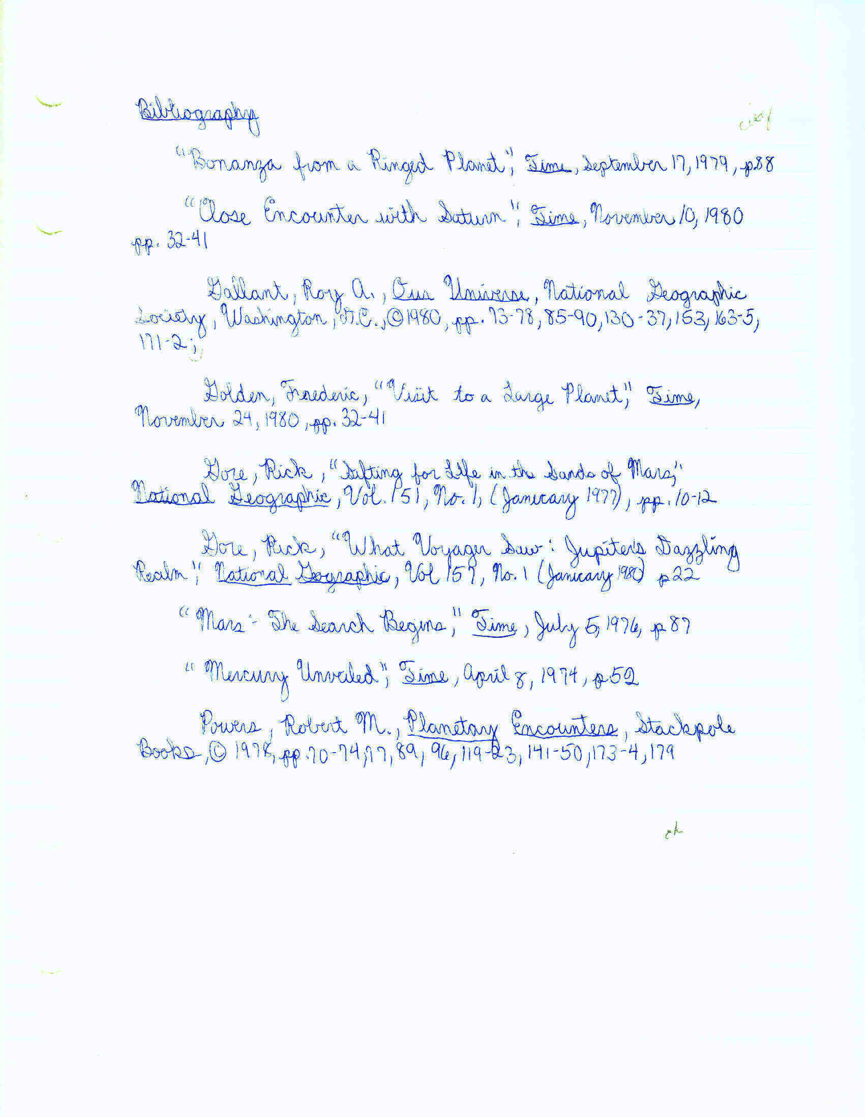The US Unmanned Space Program in My Lifetime - Bibliography