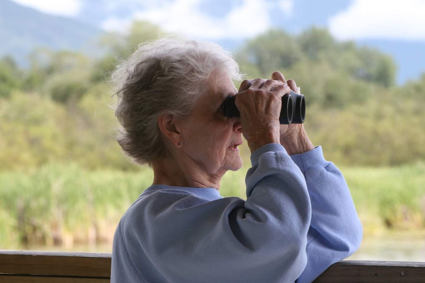 Shirley Ponceby with binoculars