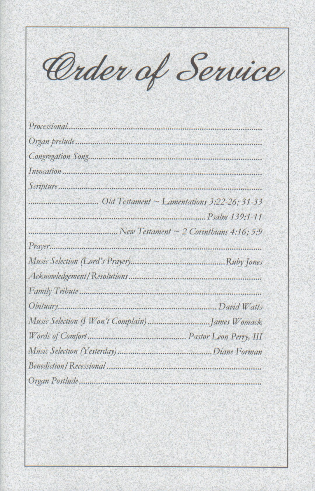 Hartley S. Watts Memorial Service Sheet, page 3