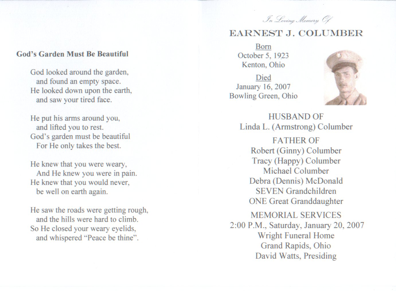 In Loving Memory of Ernest J. Columber