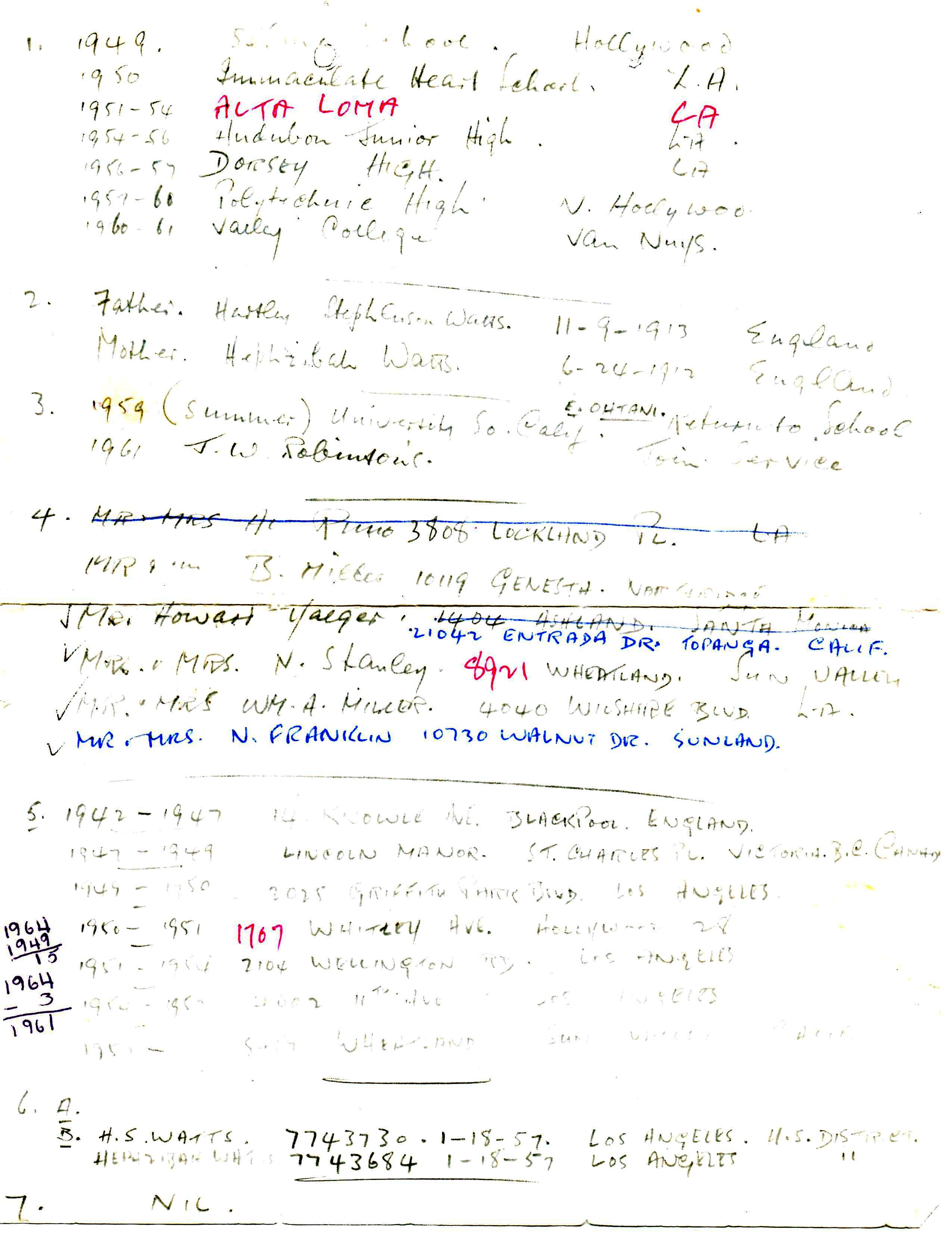 Hartley Watts' Personal Notes for David Watts' DD398, page 1